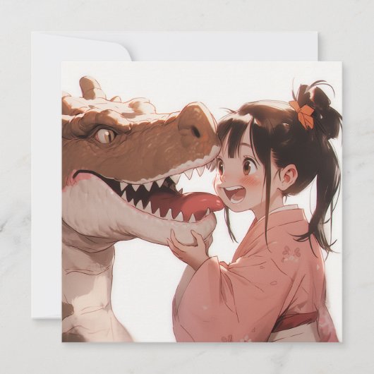 Anime Girl mit Dinosaur Friend (Vorderseite)
