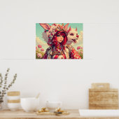 Anime Girl mit Fantasiewesen, postierend Poster (Küche)