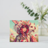 Anime Girl mit Fantasiewesen, postierend Postkarte (Stehend Vorderseite)