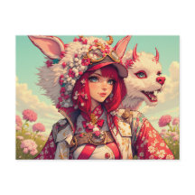 Anime Girl mit Fantasiewesen, postierend