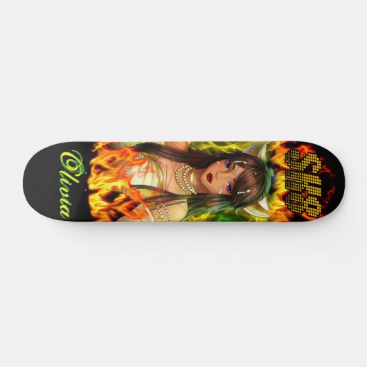 Anime Girl mit Feuerbrand Skateboard (Horizontal)