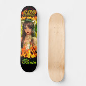 Anime Girl mit Feuerbrand Skateboard (Vorderseite)