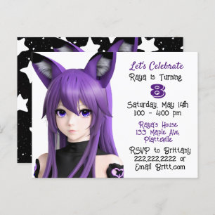 Anime Girl mit Fox Ear Headband Geburtstagsparty Postkarte