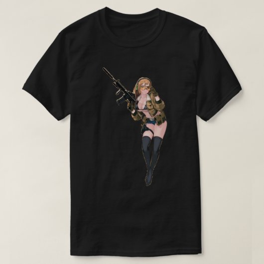 Anime-Girl mit Gewehr T-Shirt (Design vorne)