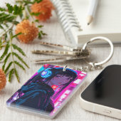 Anime Girl mit Headset im Cyberpunk Style Ke Schlüsselanhänger (Vorderseite rechts)