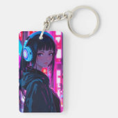 Anime Girl mit Headset im Cyberpunk Style Ke Schlüsselanhänger (Rückseite)