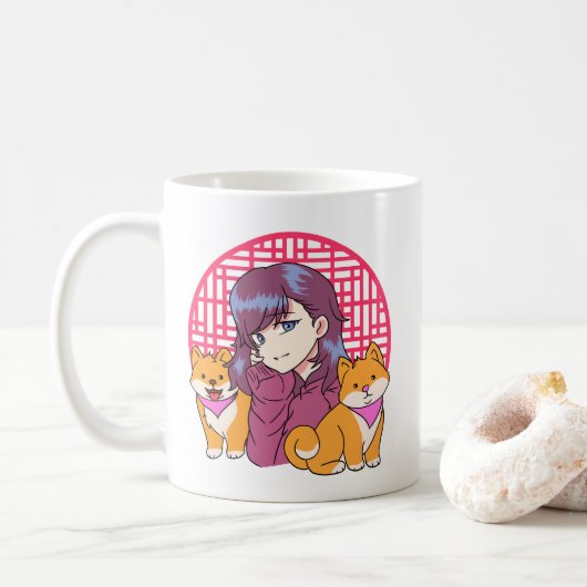 Anime Girl mit Hunden Kaffeetasse (Mit Donut)