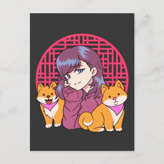 Anime Girl mit Hunden Postkarte (Vorderseite)
