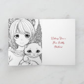 Anime Girl mit Kitten Coloring Page Christmas Karte (Innenseite)