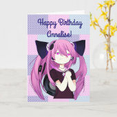 Anime Girl mit Kopfhörern Katzenohren Geburtstag Karte (Gelbe Blume)