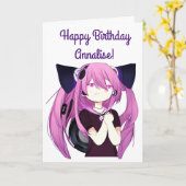 Anime Girl mit Kopfhörern Katzenohren Geburtstag Karte (Gelbe Blume)