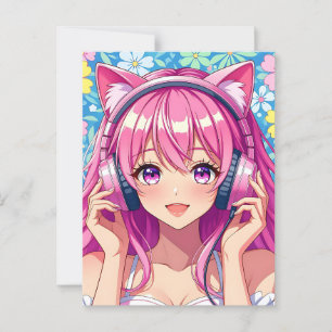 Anime Girl mit Kopfhörern   Sprichwort Hi Postkarte