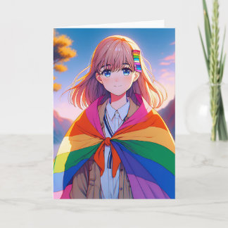 Anime Girl mit LGBTQIA+ Cape Blank Karte