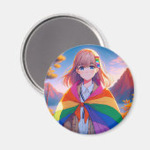 Anime Girl mit LGBTQIA+ Cape Magnet (Vorderseite/Rückseite)