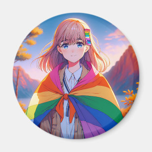 Anime Girl mit LGBTQIA+ Cape Magnet