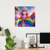 Anime Girl mit LGBTQIA+ Cape Poster (Heimbüro)