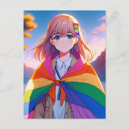 Anime Girl mit LGBTQIA+ Cape Postkarte