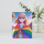 Anime Girl mit LGBTQIA+ Cape Postkarte (Stehend Vorderseite)