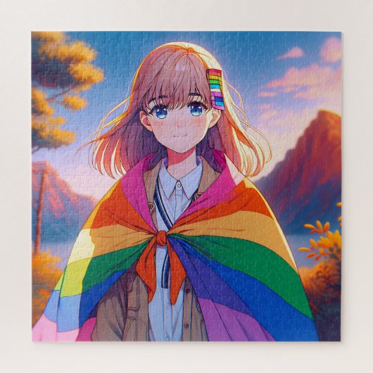 Anime Girl mit LGBTQIA+ Cape Puzzle (Vertikal)