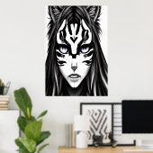Anime-Girl mit lila Augen | AI Art Poster (Heimbüro)