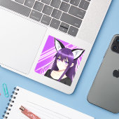 Anime Girl mit Lila Haar und Augen Aufkleber (Laptop mit iPhone)