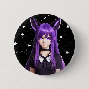 Anime Girl mit Lila Haar und Augen Button