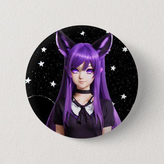 Anime Girl mit Lila Haar und Augen Button (Vorderseite)