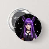 Anime Girl mit Lila Haar und Augen Button (Vorne & Hinten)