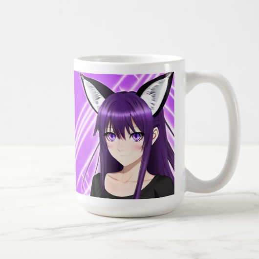 Anime Girl mit Lila Haar und Augen Kaffeetasse (Rechts)