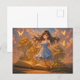 Anime Girl mit magischen Powern Feiertagspostkarte