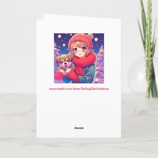 Anime Girl mit Puppy Personalisierte Weihnachten (Rückseite)