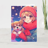 Anime Girl mit Puppy Personalisierte Weihnachten (Vorderseite)