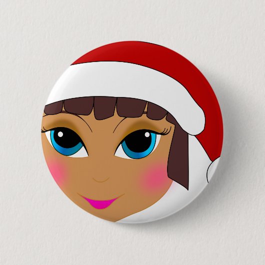 Anime Girl mit Santa's Hat Button (Vorderseite)