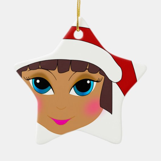 Anime Girl mit Santa's Hat Keramikornament (Vorne)