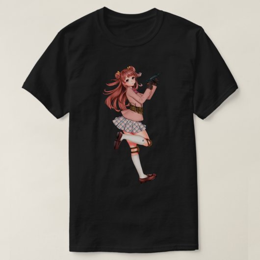 Anime Girl mit Schusswaffendesign cool T-Shirt (Design vorne)