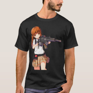 Anime Girl mit Schusswaffendesign cool T-Shirt