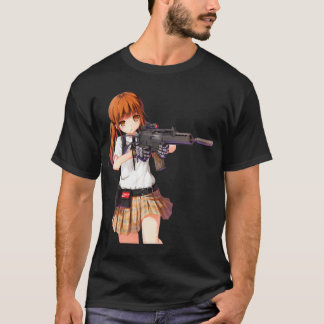Anime Girl mit Schusswaffendesign cool T-Shirt