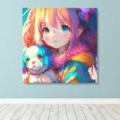 Anime Girl mit Welpe Leinwanddruck (Insitu (Holzboden))
