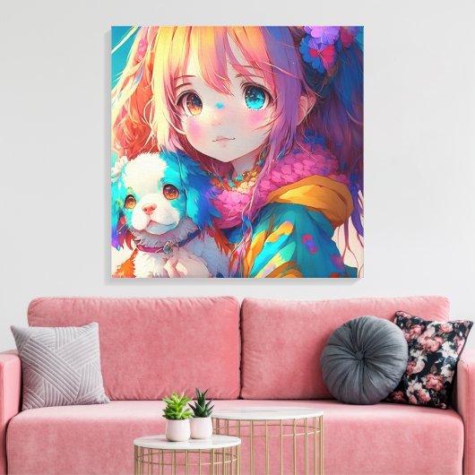 Anime Girl mit Welpe Leinwanddruck (Insitu (Wohnzimmer))