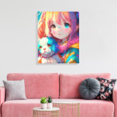 Anime Girl mit Welpe Leinwanddruck (Insitu (Wohnzimmer))