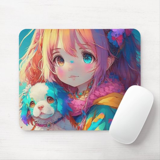 Anime Girl mit Welpe Mousepad (Mit Mouse)