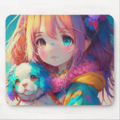 Anime Girl mit Welpe Mousepad (Vorne)