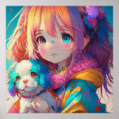 Anime Girl mit Welpe Poster (Vorne)