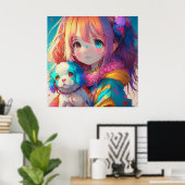 Anime Girl mit Welpe Poster (Heimbüro)