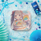 Anime Girl mit Whimsical Birthday Pappteller (Party)