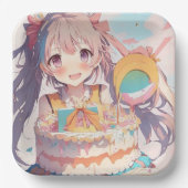 Anime Girl mit Whimsical Birthday Pappteller (Vorderseite)
