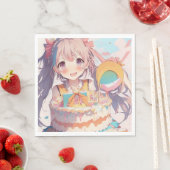 Anime Girl mit Whimsical Birthday Serviette (Beispiel)