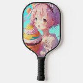 Anime Girl mit Whimsical Cupcake Pickleball Schläger (Rückseite)