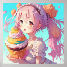 Anime Girl mit Whimsical Cupcake Poster