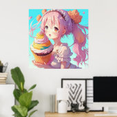 Anime Girl mit Whimsical Cupcake Poster (Heimbüro)